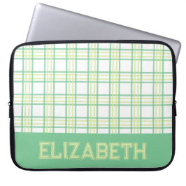 Modern Preppy Plaid Varsity Font Green Lime Laptop Fodral