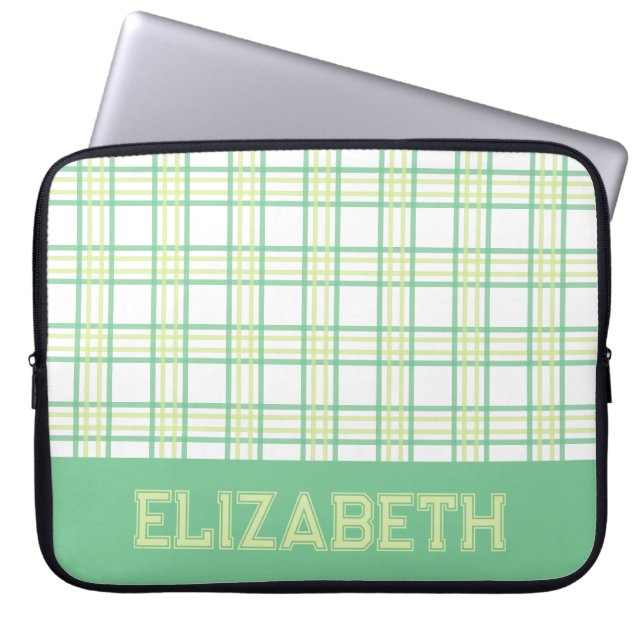 Modern Preppy Plaid Varsity Font Green Lime Laptop Fodral (Framsidan)