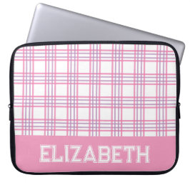 Modern Preppy Plaid Varsity Font Pink Purple Laptop Fodral