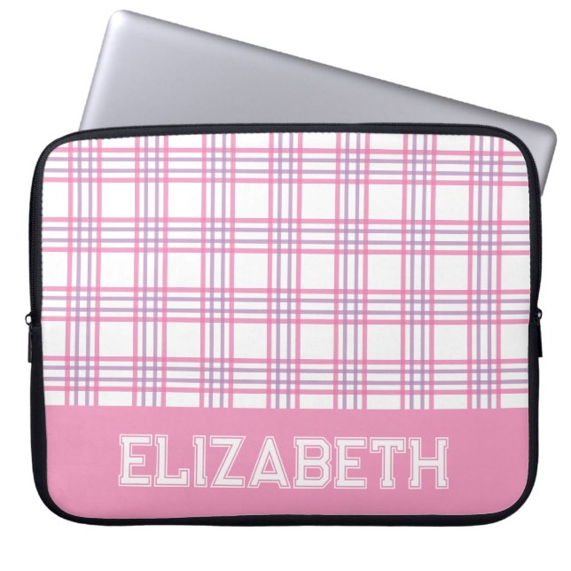 Modern Preppy Plaid Varsity Font Pink Purple Laptop Fodral (Framsidan)