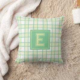 Modern Preppy Plaid Varsity Monogram Green Lime Kudde