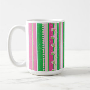 Modern Preppy Rand Rosa, Grönt, Vit Kaffemugg