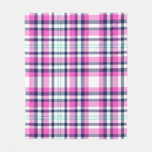 Modern Preppy Rosa Navy White Girly Tartan Mönster Fleecefilt