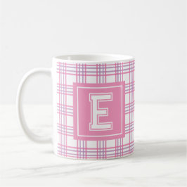 Modern Preppy Rutig Rosa Lila Varsity Monogram Kaffemugg