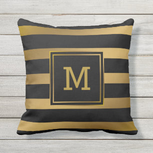 Modern Preppy svart- och guldrandMonogram Kudde