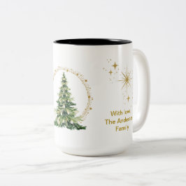 Modern present, julgran guld glitter vit Två-Tonad mugg