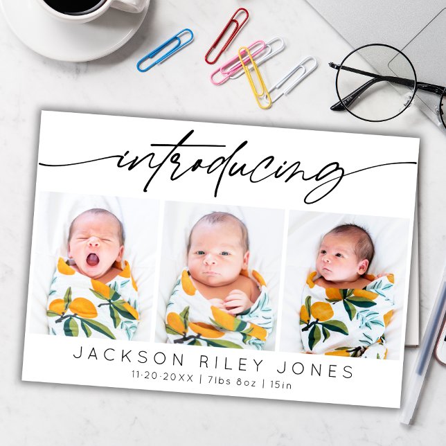 Modern Presentationsbild för nyfödd baby 3 Foto Co Kort (Skapare uppladdad)