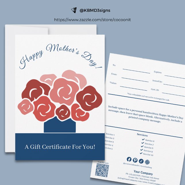 Modern presentkort för lycklig mors dag-bukett (Modern Happy Mother's Day Bouquet Gift Certificate, Blue, White, Red)