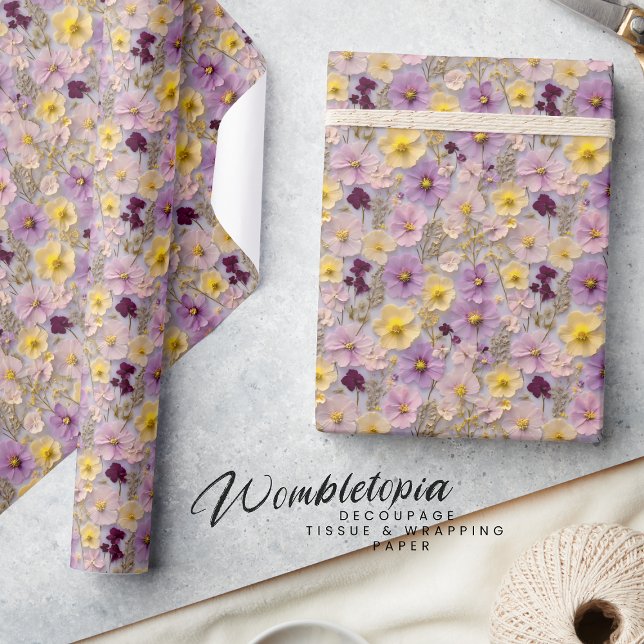 Modern pressad Gult och Lila för 3D-Wildblommor Presentpapper (Skapare uppladdad)