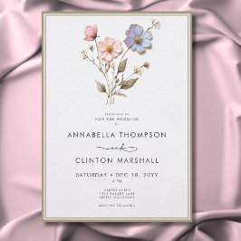 Modern Pressed Pastel Wildblommor Sage Bröllop Inbjudningar