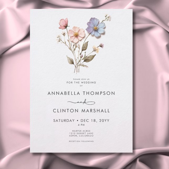Modern Pressed Pastel Wildwers Bröllop Inbjudningar (Modern Pressed Pastel Wildflowers Wedding Invitation)