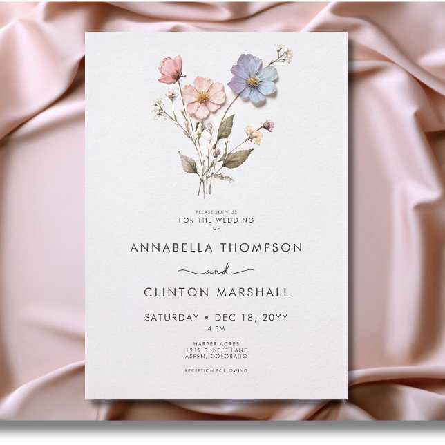 Modern Pressed Pastel Wildwers Bröllop Inbjudningar (Modern Pressed Pastel Wildflowers Wedding Invitation)