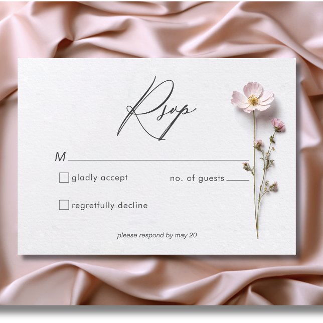 Modern Pressed Pastel Wildwers Bröllop OSA Kort (Modern Pressed Pastel Wildflowers Wedding Response Card)
