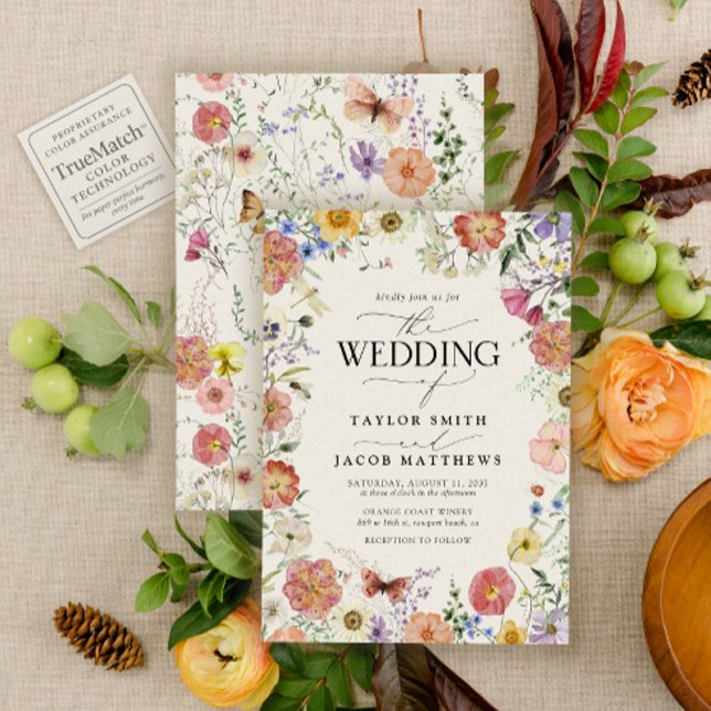 Modern Pressed Wildflower Boho Chic Wedding Inbjudningar (Skapare uppladdad)