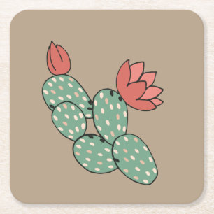 Modern prickly Pear Cactus Underlägg Papper Kvadrat