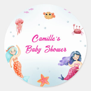 Modern Princess Sjöjungfru Ocean Coral Baby Shower Runt Klistermärke