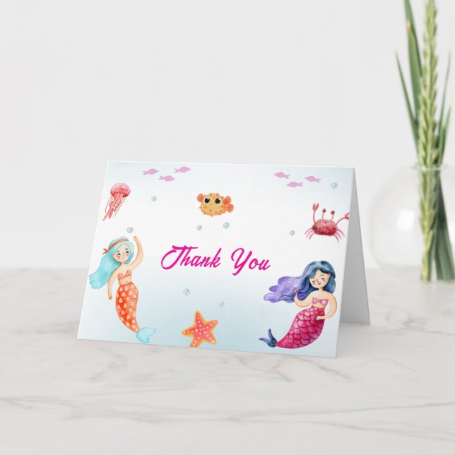 Modern Princess Sjöjungfru Ocean Coral Baby Shower Tack Kort (Framsida)