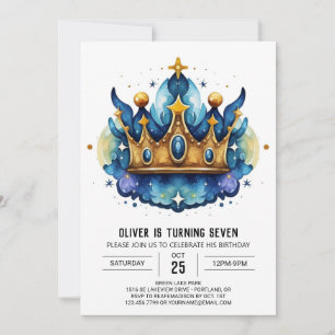 Modern Printable Prince Krona Birthday Inbjudningar