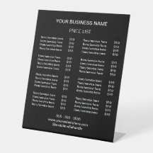 Modern Pris List Black White Pedestal Sign