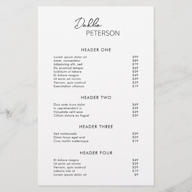 Modern Pris lista över svartvita Contemporary (Framsida)