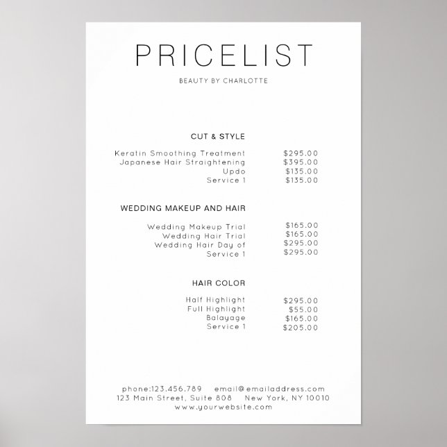 Modern, pris lista Poster (Framsidan)
