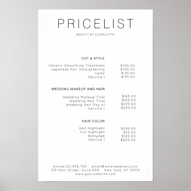 Modern, prislista Affisch (Framsidan)