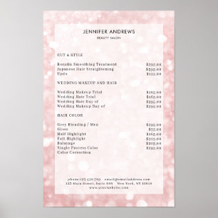 Modern prislistaaffisch för salong med rosglitter poster