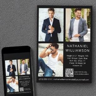 Modern Pro Modell Actor QR-kod 3-fotokompositionsk Inbjudningar
