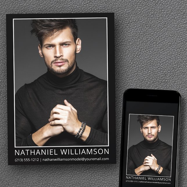 Modern Pro-modell och Actor-fotokort Inbjudningar (Customize to change background color, text size, style or to add more photos to back of card.)