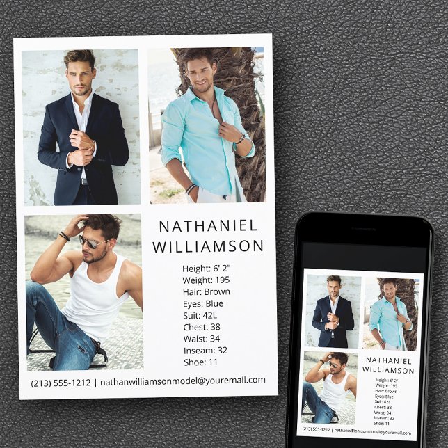 Modern Pro och Actor 3-fotokomp-kort Inbjudningar (Customize to change background color, text size, style or to add more photos to back of card.)