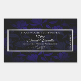 Modern produktetikett för svart och blå Blommigt S Rektangulärt Klistermärke