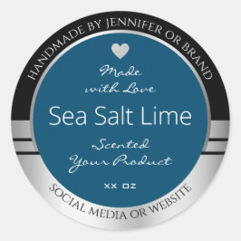 Modern produktförpackningsetikett Black Silver Blu Runt Klistermärke