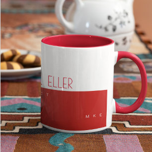 Modern prof (architect) halvröd halvvit kaffemugg