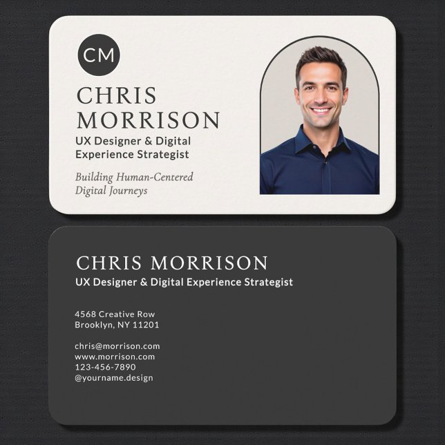 Modern Professional Black Photo Monogram Visitkort (Skapare uppladdad)