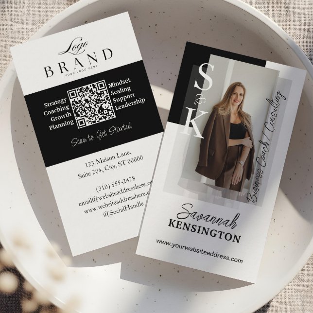 Modern Professional Photo Monogram & Logo QR Code Visitkort (Modern Professional Photo Monogram & Logo QR Code Business Card)