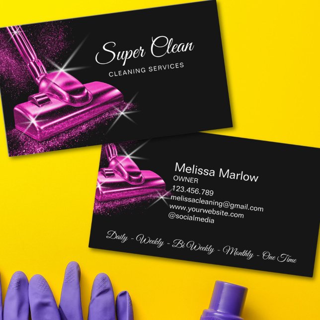 Modern Professional Pink House Cleaning Service Visitkort (pink girly cleaning services business card)