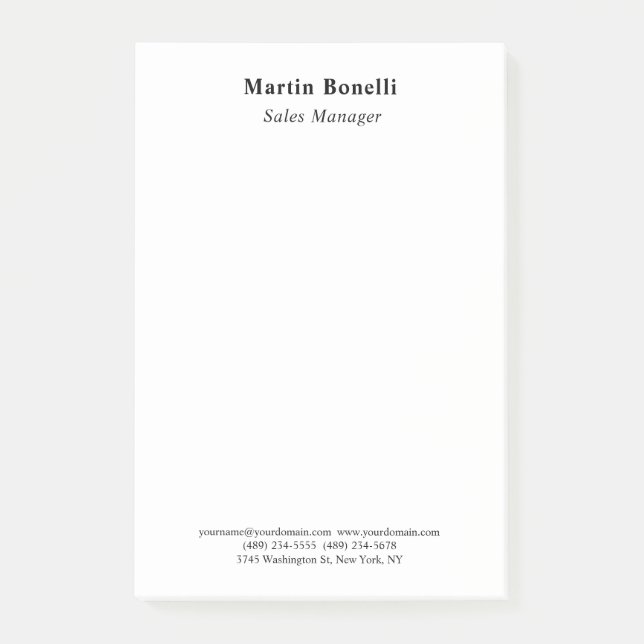 Modern Professional Plain Black & White Classical Post-it Block (Framsida)