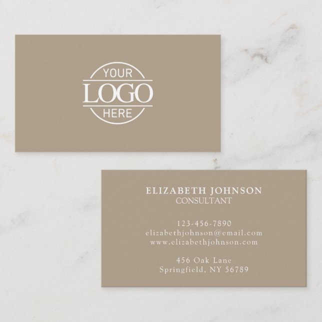 Modern Professional Taupe Beige Company Logo Visitkort (Fram/baksida)