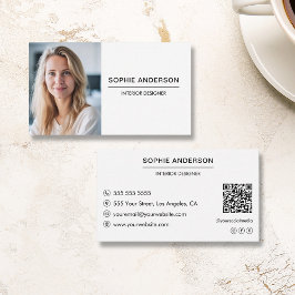 Modern Professionell Anpassad Foto QR Vit Visitkort