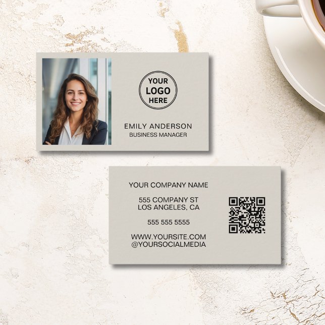 Modern Professionell Anpassningsbar Foto Logotyp Q Visitkort (Modern Professional Custom Photo Logo QR Business Card)