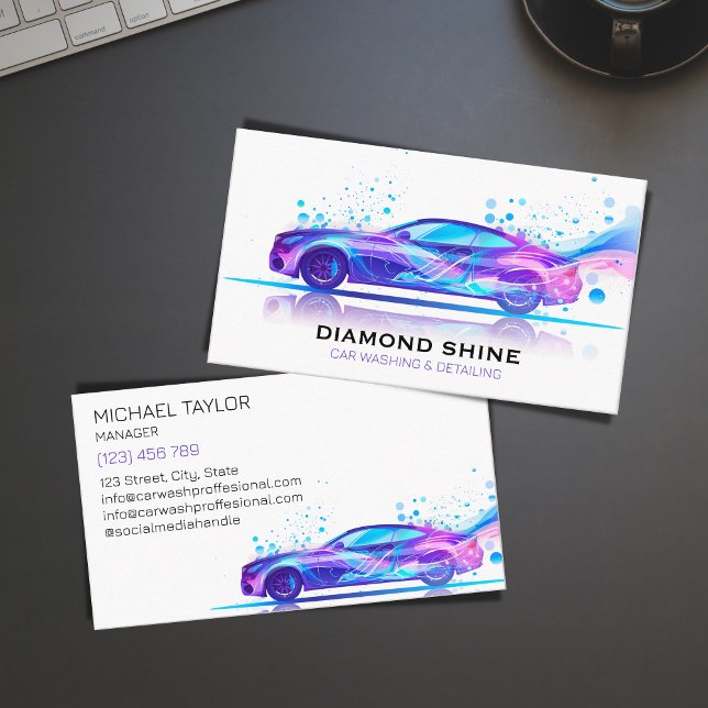 Modern Professionell bil Tvättar automatisk identi Visitkort (modern sports purple holograph car)