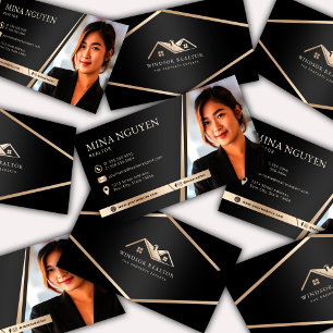 Modern Professionell Black & Beige Realtor Photo Visitkort