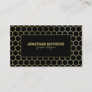 Modern Professionell Black Guld Hexagon Geometry Visitkort