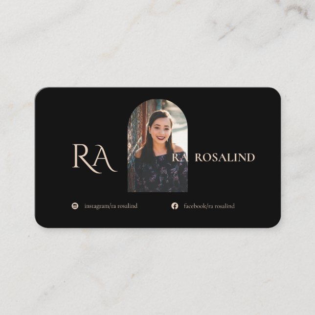 Modern Professionell Black Guld Monogram Photo Visitkort (Framsida)