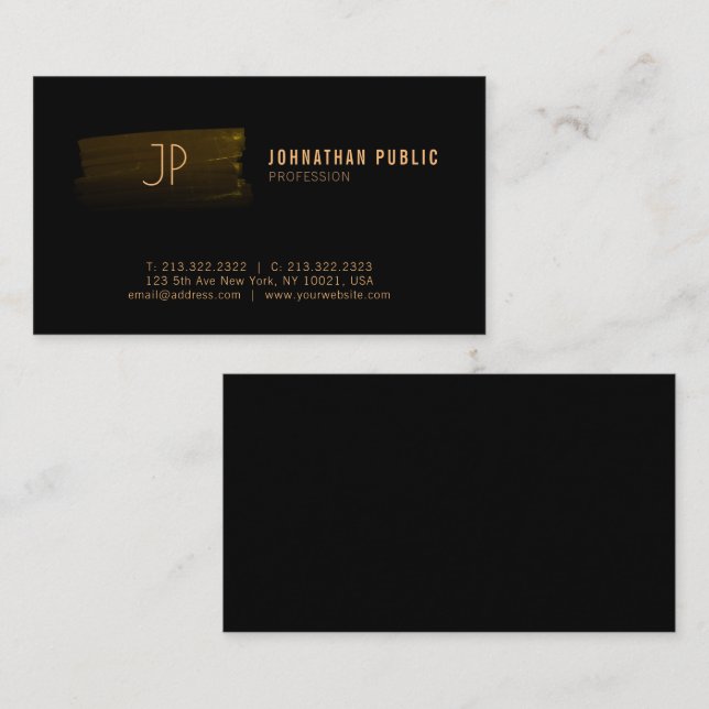 Modern Professionell Black och Guld Monogrammed Visitkort (Fram/baksida)