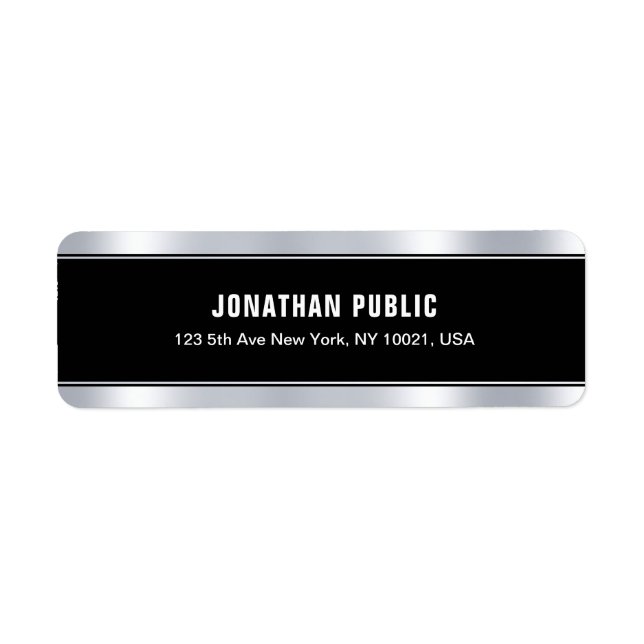 Modern professionell Black Silver Elegant Template Returadress Etikett (Framsidan)