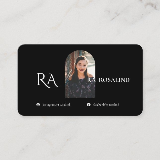 Modern Professionell Black White Monogram Photo Visitkort (Framsida)