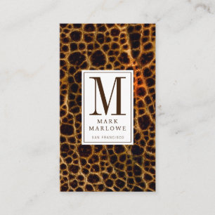 Modern Professionell Brun monogram lädereffekt Visitkort