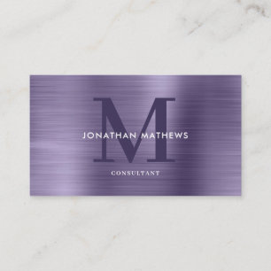 Modern Professionell Brushed Metall Lila Monogram Visitkort