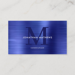 Modern Professionell Brushed Metallic Blue Monogra Visitkort